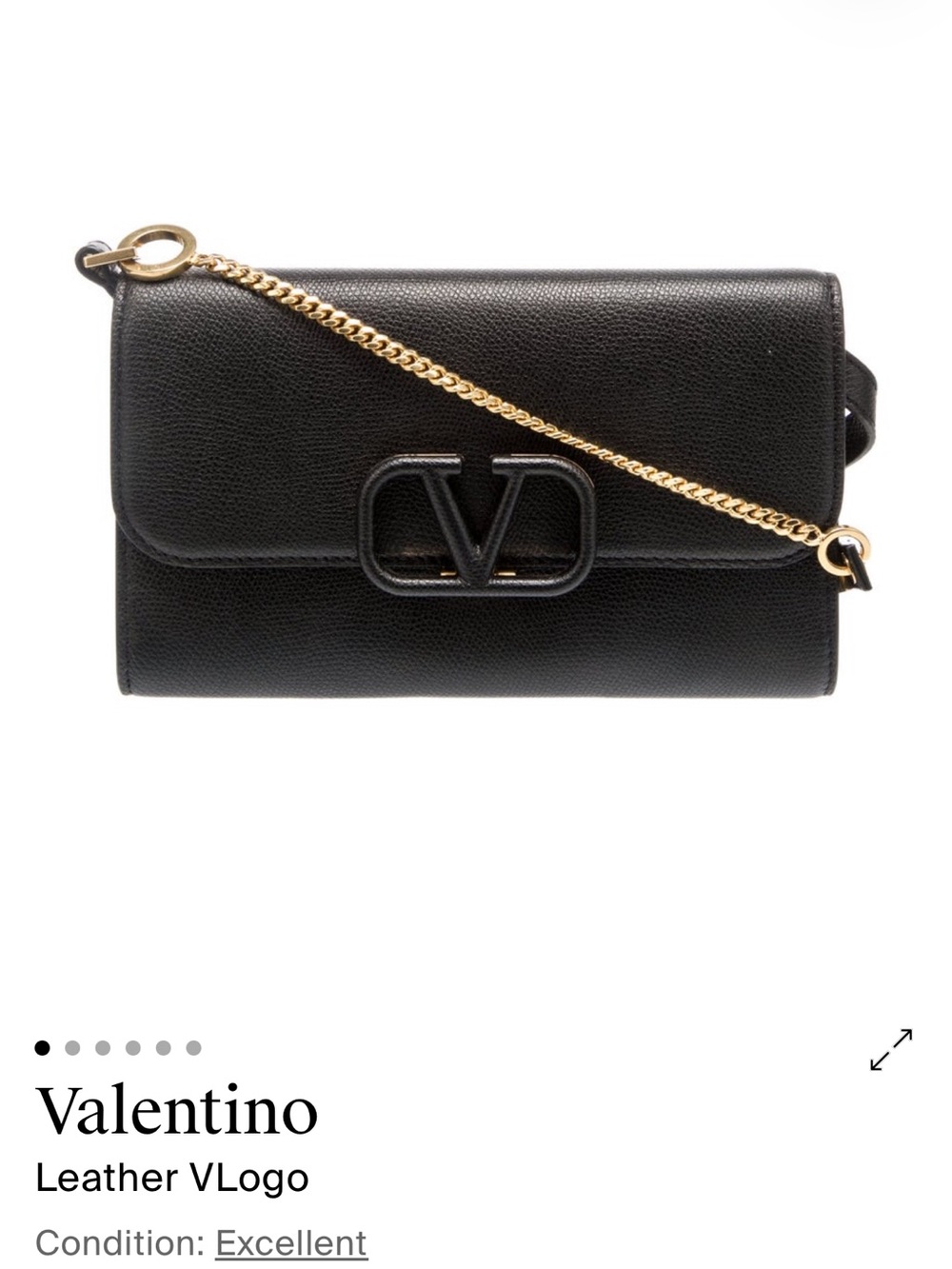 Valentino Black Leather VLogo Crossbody with Gold Chain